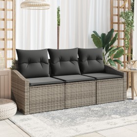 Conjunto de Comedor de Jardín de 3 Piezas con Cojines Gris Poliratán de , Sofás de exterior - Ref: Foro24-3355248, Precio: 24...