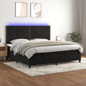 Cama box spring colchón y LED terciopelo negro 200x200 cm Cama box spring colchón y LED terciopelo negro 200x200 cm