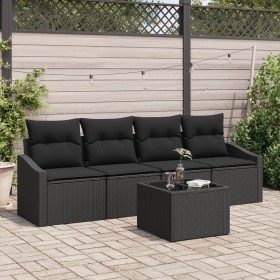 Set de Comedor de Jardín de 5 Piezas con Cojines Ratán Poli Negro de , Sofás de exterior - Ref: Foro24-3355262, Precio: 349,3...