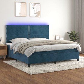 Cama box spring colchón y LED terciopelo azul oscuro 200x200 cm Cama box spring colchón y LED terciopelo azul oscuro 200x200 cm