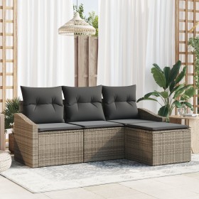 Juego de Sofá de Jardín de 4 Piezas con Cojines de Ratán Sintético Gris de , Sofás de exterior - Ref: Foro24-3355338, Precio:...