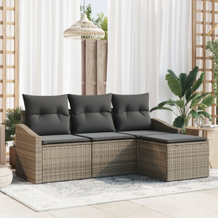 Juego de Sofá de Jardín de 4 Piezas con Cojines de Ratán Sintético Gris von , Outdoor-Sofas - Ref: Foro24-3355338, Preis: 290...