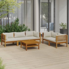 Muebles de jardín 6 pzas cojines crema madera maciza de acacia de vidaXL, Conjuntos de jardín - Ref: Foro24-3086935, Precio: ...