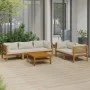 Muebles de jardín 6 pzas cojines crema madera maciza de acacia de vidaXL, Conjuntos de jardín - Ref: Foro24-3086935, Precio: ...