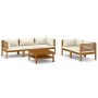 Muebles de jardín 6 pzas cojines crema madera maciza de acacia