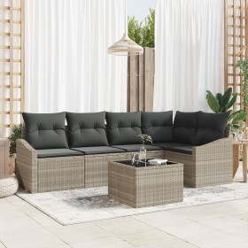 Conjunto de Comedor de Jardín de 6 Piezas con Cojines Gris de Polirratán by , Outdoor sofas - Ref: Foro24-3355401, Price: 441...
