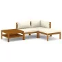 Set de muebles de jardín 4 pzas con cojín crema acacia maciza de vidaXL, Conjuntos de jardín - Ref: Foro24-3086925, Precio: 4...