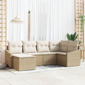 Conjunto de Comedor Jardín de 6 Piezas con Cojines Beige Ratán Poliéster by , Outdoor sofas - Ref: Foro24-3355460, Price: 458...