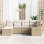 Conjunto de Comedor Jardín de 6 Piezas con Cojines Beige Ratán Poliéster by , Outdoor sofas - Ref: Foro24-3355460, Price: 458...