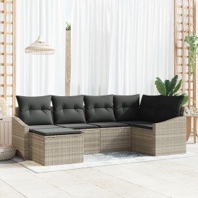 Set de Comedor de Jardín de 6 Piezas con Cojines Ratán Poliéster Gris Claro by , Outdoor sofas - Ref: Foro24-3355461, Price: ...