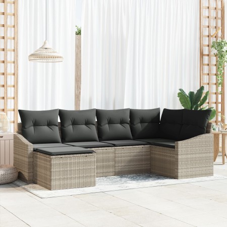 Set de Comedor de Jardín de 6 Piezas con Cojines Ratán Poliéster Gris Claro by , Outdoor sofas - Ref: Foro24-3355461, Price: ...