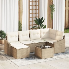 Juego de Comedor de Jardín de 7 Piezas con Cojines Ratán Poliéster Marrón de , Sofás de exterior - Ref: Foro24-3355470, Preci...