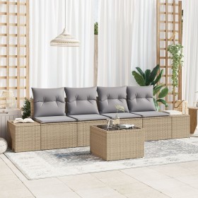 Juego de Sofás de Jardín de 5 Piezas con Cojines Beige Poliratán von , Outdoor-Sofas - Ref: Foro24-3355599, Preis: 383,72 €, ...