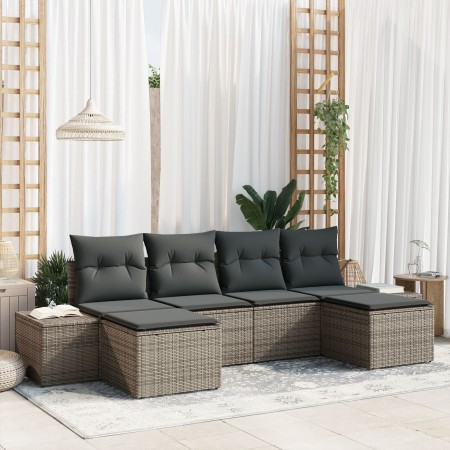 Juego de Sofá de Jardín de 6 Piezas con Cojines Poli Ratán Gris de , Sofás de exterior - Ref: Foro24-3355838, Precio: 424,08 €