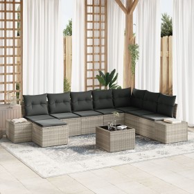 Conjunto de Sofá de Jardín de 9 Piezas con Cojines Gris Poliratán by , Outdoor sofas - Ref: Foro24-3355861, Price: 643,76 €, ...