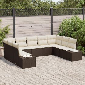 Juego de sofá de jardín de 9 piezas con almohadas Ratán polímero marrón by , Outdoor sofas - Ref: Foro24-3355887, Price: 662,...