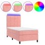 Cama box spring colchón y LED terciopelo rosa 90x190 cm