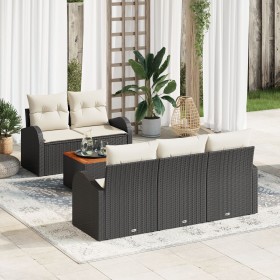 Juego de Sofá de Jardín de 6 Piezas Negro con Cojines de Ratán, Sofá de Jardín de 2 Plazas con Almacenamiento y Cojines Negro...