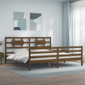 Honigbrauner Bettrahmen und Kopfteil aus Massivholz, 200 x 200 cm von vidaXL, Betten und Lattenroste - Ref: Foro24-3194464, P...