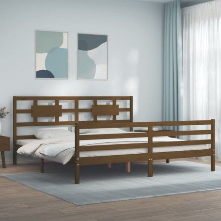 Honey brown solid wood bed frame and headboard 200x200 cm by vidaXL, Beds and slatted bases - Ref: Foro24-3194464, Price: 176...