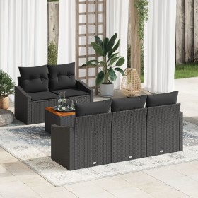 Juego de Sofá de Jardín de 6 Piezas con Cojines Negro Poliratán Acacia by , Outdoor sofas - Ref: Foro24-3356441, Price: 465,7...