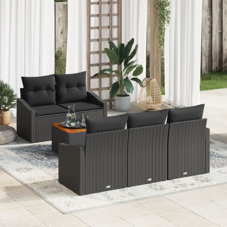 Juego de Sofá de Jardín de 6 Piezas con Cojines Negro Poliratán Acacia von , Outdoor-Sofas - Ref: Foro24-3356441, Preis: 465,...