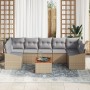 Set de Sofá de Jardín de 8 piezas con Cojines Beige Ratán Polimérico Acacia by , Outdoor sofas - Ref: Foro24-3356467, Price: ...
