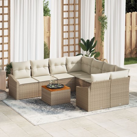 Juego de Sofá de Jardín de 9 Piezas con Cojines Beige Ratán Sintético Acacia von , Outdoor-Sofas - Ref: Foro24-3356482, Preis...