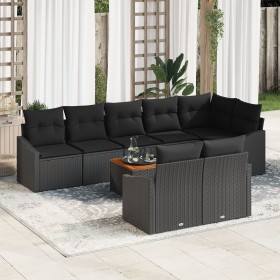 Juego de Sofá de Jardín de 9 Piezas con Cojines Negro Poliratán Acacia by , Outdoor sofas - Ref: Foro24-3356518, Price: 639,8...
