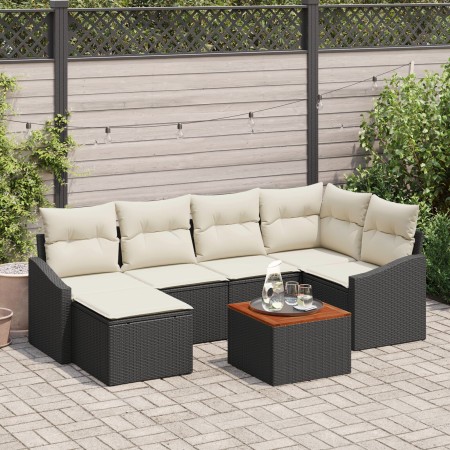 Juego de Sofá de Jardín de 7 Piezas con Cojines Negro Polirratán Acacia by , Outdoor sofas - Ref: Foro24-3356521, Price: 443,...