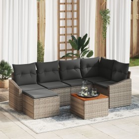 Set de Sofá de Jardín de 7 Piezas con Cojines Gris de Ratán Sintético de Acacia by , Outdoor sofas - Ref: Foro24-3356522, Pri...