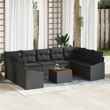 Juego de Sofá de Jardín de 10 Piezas con Cojines Negro Poliratán Acacia by , Outdoor sofas - Ref: Foro24-3356546, Price: 666,...