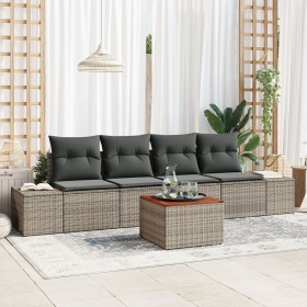 Juego de Sofás de 5 Piezas de Jardín con Cojines Gris Poliratán Acacia de , Sofás de exterior - Ref: Foro24-3356557, Precio: ...
