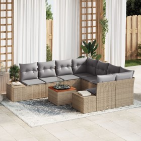 Conjunto de Sofá de Jardín de 9 Piezas con Cojines Beige Poliratán Acacia by , Outdoor sofas - Ref: Foro24-3356607, Price: 64...