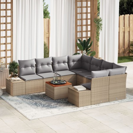 Conjunto de Sofá de Jardín de 9 Piezas con Cojines Beige Poliratán Acacia by , Outdoor sofas - Ref: Foro24-3356607, Price: 64...