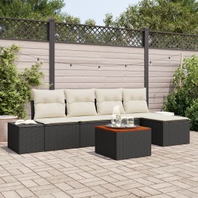 Juego de sofá de jardín de 6 piezas con cojines Negro Poliratán Acacia by , Outdoor sofas - Ref: Foro24-3356612, Price: 396,1...