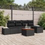 Conjunto de Sofás de Jardín de 6 Piezas con Cojines Negro Ratán Poliéster Acacia von , Outdoor-Sofas - Ref: Foro24-3356616, P...