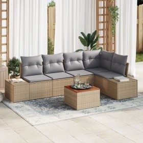 Juego de Sofá de Jardín de 6 Piezas con Cojines Beige Poliratán