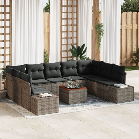 Juego de Sofá de Jardín de 10 Piezas con Cojines Gris Ratán Acacia by , Outdoor sofas - Ref: Foro24-3356669, Price: 656,97 €,...