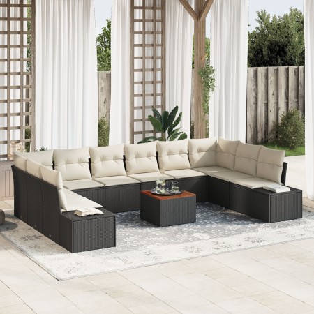 Juego de Sofá de Jardín de 11 Piezas con Cojines Negros de Poliratán Acacia by , Outdoor sofas - Ref: Foro24-3356675, Price: ...