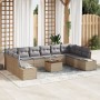 Conjunto de Sofá de Jardín de 11 Piezas con Cojines Beige Ratán