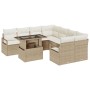 Juego de Sofá de Jardín de 9 Piezas con Cojines Beige de Ratán, Sofá de Jardín de 2 Plazas con Almacenamiento y Cojines Beige...