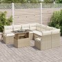 Juego de Sofá de Jardín de 9 Piezas con Cojines Beige de Ratán, Sofá de Jardín de 2 Plazas con Almacenamiento y Cojines Beige...