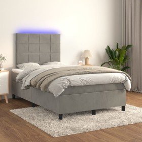 Cama box spring colchón y LED terciopelo gris claro 120x200 cm Cama box spring colchón y LED terciopelo gris claro 120x200 cm