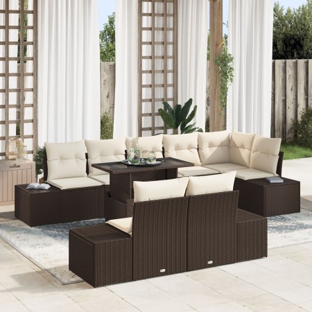 Set de Sofá de Jardín de 9 Piezas con Cojines de Ratán Poliéster Marrón by , Outdoor sofas - Ref: Foro24-3357941, Price: 756,...