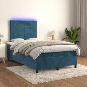 Cama box spring colchón y LED terciopelo azul oscuro 120x200 cm en Camas y somieres | Comprar online en Foro24