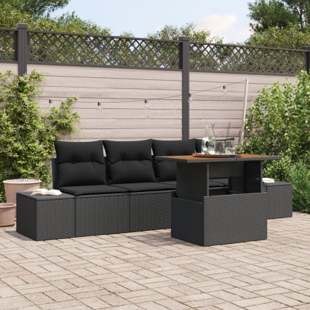 Juego de Sofá de Jardín de 5 Piezas con Cojines Negro de Polirratán by , Outdoor sofas - Ref: Foro24-3358634, Price: 413,25 €...
