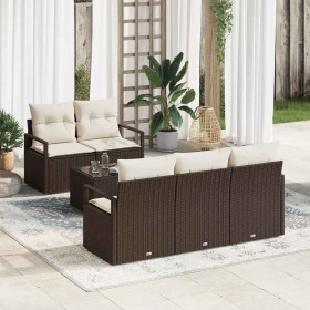 Conjunto de sofá de jardín 6 pcs Marrón y crema 55 x 55 x 37 cm