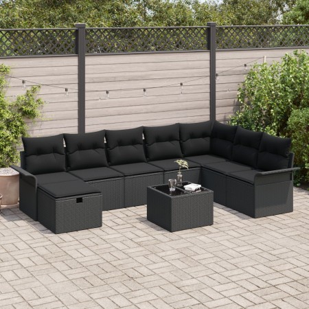 Juego de Sofá de Jardín de 9 Piezas con Cojines Negro Poliratán by , Outdoor sofas - Ref: Foro24-3358942, Price: 568,66 €, Di...