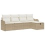 Conjunto de Sofá de Jardín de 5 Piezas con Cojines Beige Poliratán, Sofá de Jardín de 2 asientos con Cojines Beige Poliratán ...